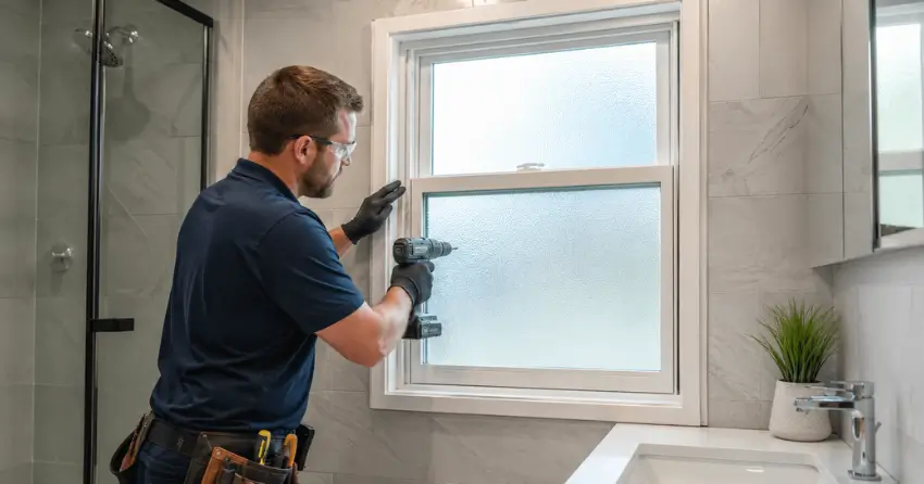 frosted glass installation bathroom window in Willow Beach, Georgina