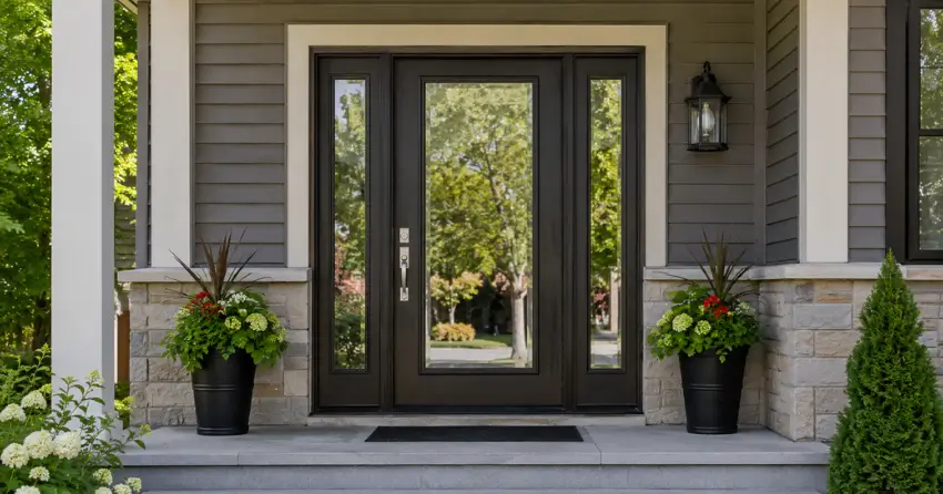 glass entry door with sidelights on a home in Franklin Beach, Georgina