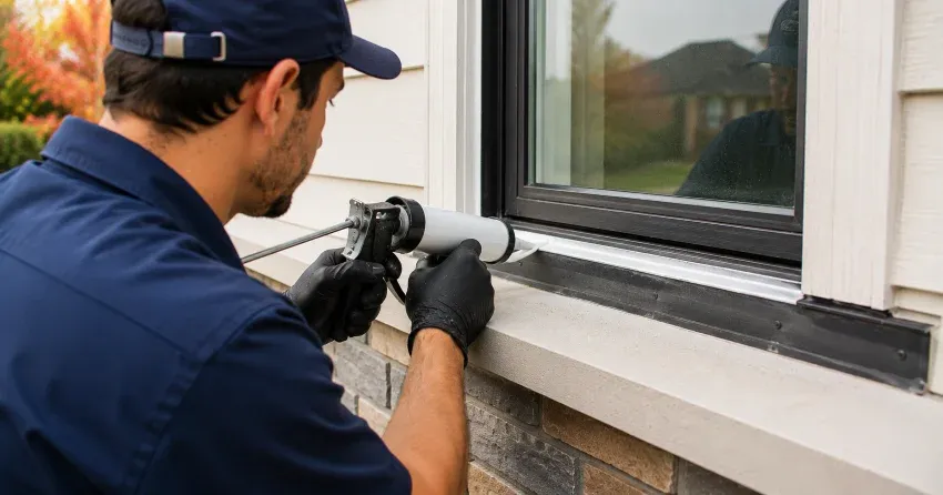 technician inspecting window flashing for leak source in Georgina